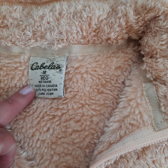 Cabela's Light Camel Teddy Long Vest Mock Neck Zip Up EUC Medium - Picture 13 of 14